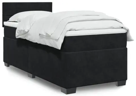 Pat box spring cu saltea, negru, 100x200 cm, catifea - 1/5