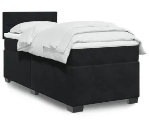 vidaXL Pat box spring cu saltea, negru, 100x200 cm, catifea
