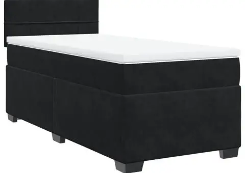 Pat box spring cu saltea, negru, 100x200 cm, catifea - 2/5
