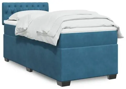 Pat continental cu saltea, albastru închis, 80x200 cm, catifea - 1/5