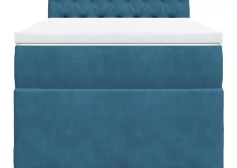 Pat continental cu saltea, albastru închis, 80x200 cm, catifea - 4/5