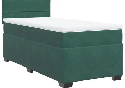 Pat box spring cu saltea, verde închis, 90x190 cm, catifea - 2/5