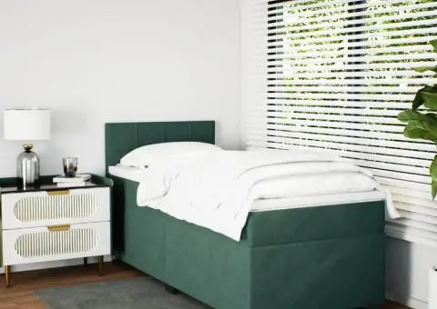 Pat box spring cu saltea, verde închis, 90x190 cm, catifea - 3/5