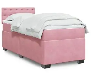 vidaXL Pat box spring cu saltea, roz, 90x200 cm, catifea