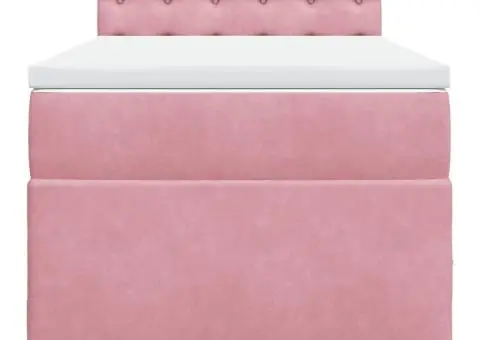 Pat box spring cu saltea, roz, 90x200 cm, catifea - 4/5