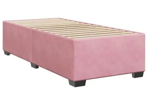 Pat box spring cu saltea, roz, 90x200 cm, catifea - 5/5