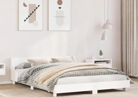 Cadru de pat fără saltea, alb, 160x200 cm, lemn masiv pin - 1/5
