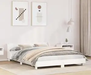 vidaXL Cadru de pat fără saltea, alb, 160x200 cm, lemn masiv pin
