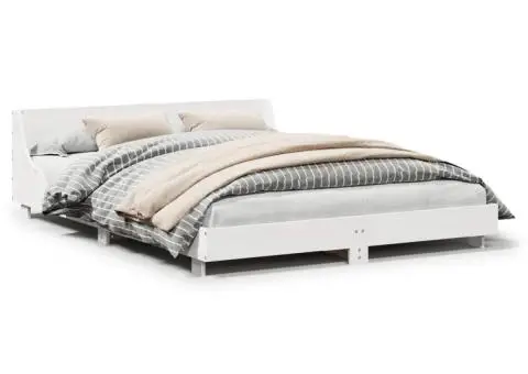 Cadru de pat fără saltea, alb, 160x200 cm, lemn masiv pin - 2/5