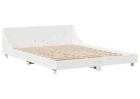 Cadru de pat fără saltea, alb, 160x200 cm, lemn masiv pin - 3/5
