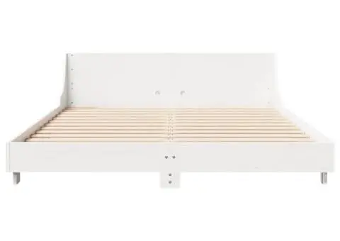 Cadru de pat fără saltea, alb, 160x200 cm, lemn masiv pin - 4/5