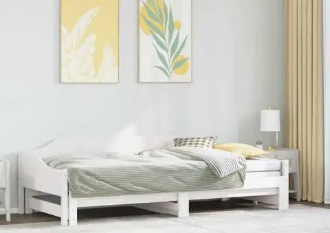 Pat de zi cu extensie, alb, 80x200 cm, lemn masiv de pin - 1/5