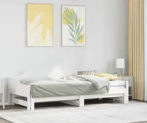 vidaXL Pat de zi cu extensie, alb, 80x200 cm, lemn masiv de pin