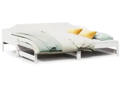 Pat de zi cu extensie, alb, 80x200 cm, lemn masiv de pin - 2/5