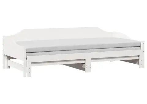 Pat de zi cu extensie, alb, 80x200 cm, lemn masiv de pin - 3/5