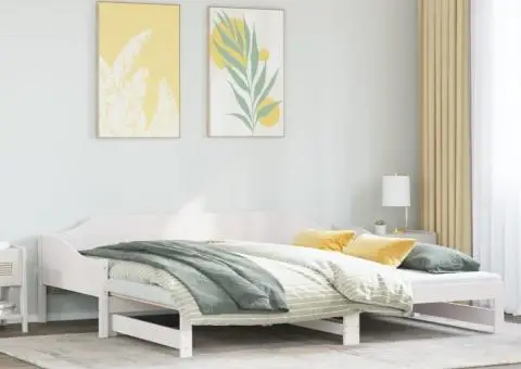 Pat de zi cu extensie, alb, 80x200 cm, lemn masiv de pin - 4/5
