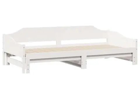 Pat de zi cu extensie, alb, 80x200 cm, lemn masiv de pin - 5/5