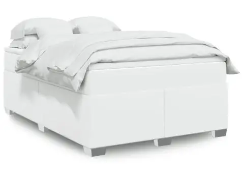 Pat box spring cu saltea, alb, 140x200 cm, piele ecologică - 1/5