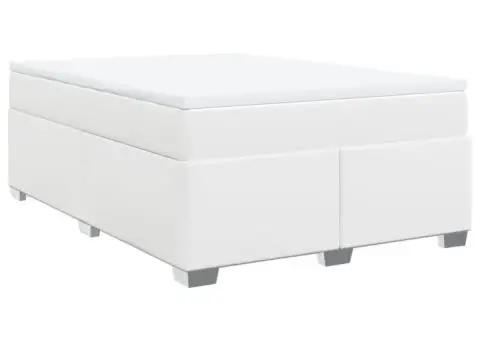 Pat box spring cu saltea, alb, 140x200 cm, piele ecologică - 2/5