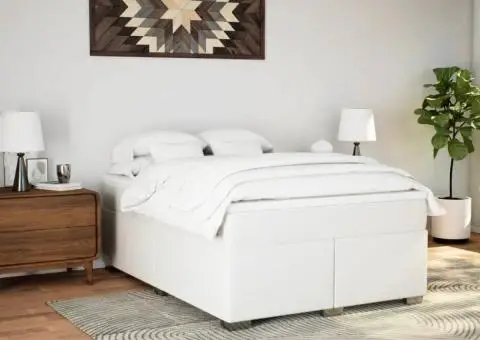 Pat box spring cu saltea, alb, 140x200 cm, piele ecologică - 3/5