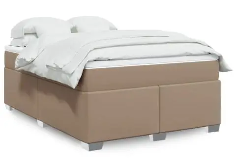 Pat box spring cu saltea, cappuccino, 140x200cm piele ecologică - 1/5