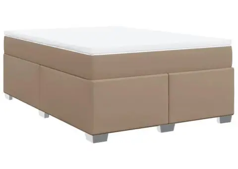 Pat box spring cu saltea, cappuccino, 140x200cm piele ecologică - 2/5