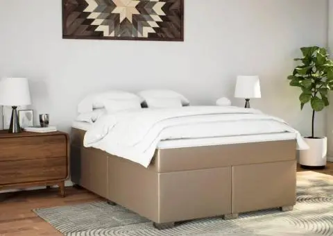 Pat box spring cu saltea, cappuccino, 140x200cm piele ecologică - 3/5