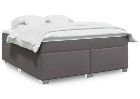 Pat box spring cu saltea, gri, 180x200 cm, piele ecologică - 1/5