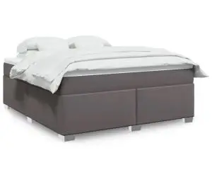 vidaXL Pat box spring cu saltea, gri, 180x200 cm, piele ecologică