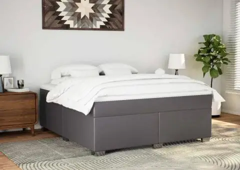 Pat box spring cu saltea, gri, 180x200 cm, piele ecologică - 3/5