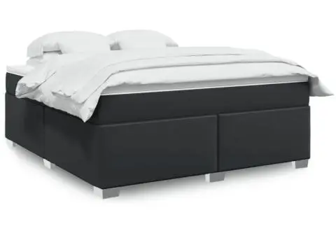 Pat box spring cu saltea, negru, 180x200 cm, piele ecologică - 1/5