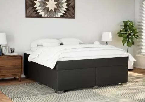 Pat box spring cu saltea, negru, 180x200 cm, piele ecologică - 3/5