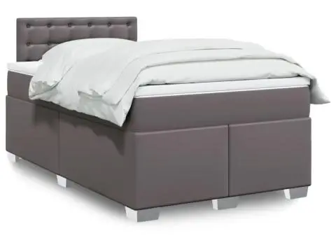 Pat box spring cu saltea, gri, 120x200 cm, piele ecologică - 1/5