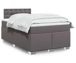 vidaXL Pat box spring cu saltea, gri, 120x200 cm, piele ecologică