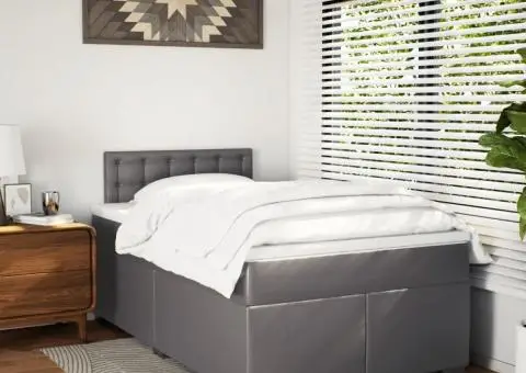 Pat box spring cu saltea, gri, 120x200 cm, piele ecologică - 3/5