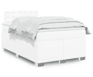 vidaXL Pat box spring cu saltea, alb, 120x190 cm, piele ecologică