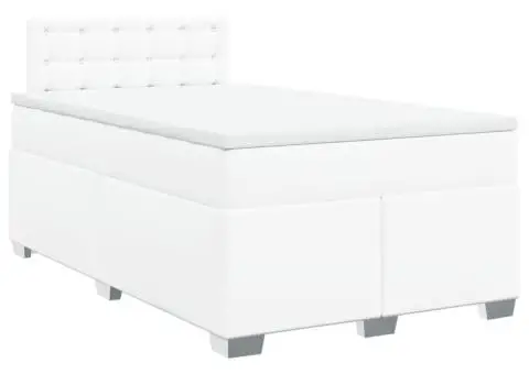 Pat box spring cu saltea, alb, 120x190 cm, piele ecologică - 2/5