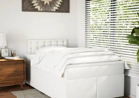 Pat box spring cu saltea, alb, 120x190 cm, piele ecologică - 3/5