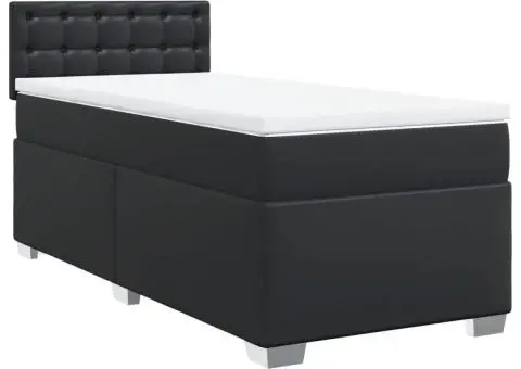 Pat continental cu saltea, negru, 80x200 cm, piele ecologică - 2/5