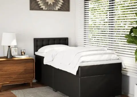 Pat continental cu saltea, negru, 80x200 cm, piele ecologică - 3/5