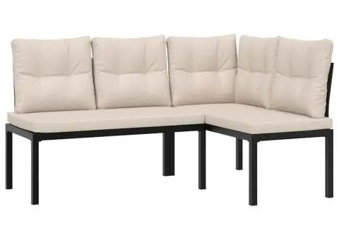 Bănci de grădină cu perne 2 buc negru oțel vopsit electrostatic - 2/5