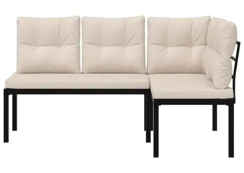 Bănci de grădină cu perne 2 buc negru oțel vopsit electrostatic - 3/5