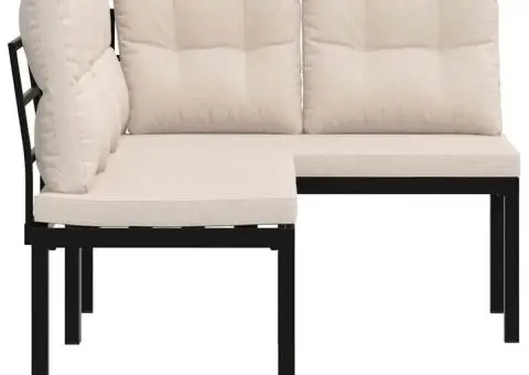 Bănci de grădină cu perne 2 buc negru oțel vopsit electrostatic - 4/5