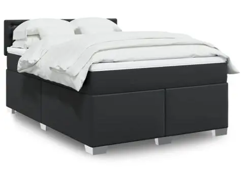 Pat box spring cu saltea, negru, 140x200 cm, piele ecologică - 1/5