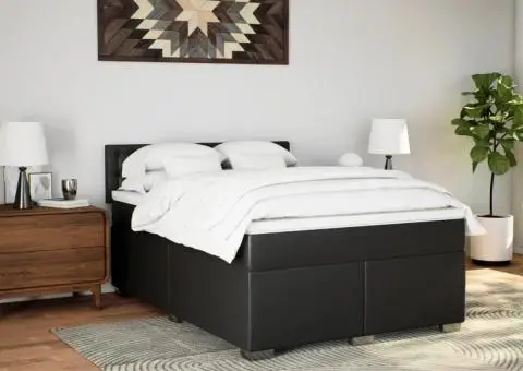 Pat box spring cu saltea, negru, 140x200 cm, piele ecologică - 3/5