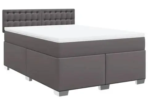 Pat box spring cu saltea, gri, 160x200 cm, piele ecologică - 2/5