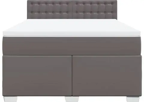 Pat box spring cu saltea, gri, 160x200 cm, piele ecologică - 4/5