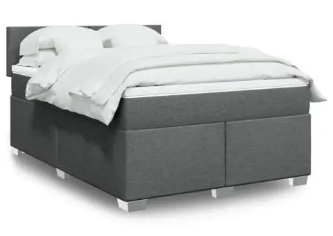 Pat continental cu saltea, gri închis, 160x200 cm, țesătură - 1/5