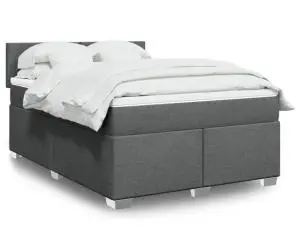 vidaXL Pat continental cu saltea, gri închis, 160x200 cm, țesătură