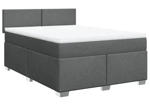 Pat continental cu saltea, gri închis, 160x200 cm, țesătură - 2/5